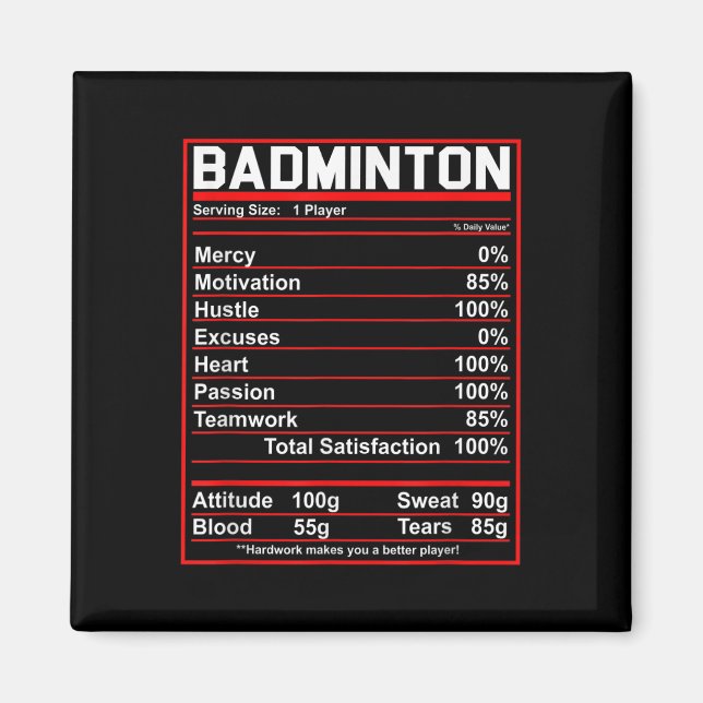 Funny Badminton Nutrition Facts Shuttle Magnet (Framsidan)