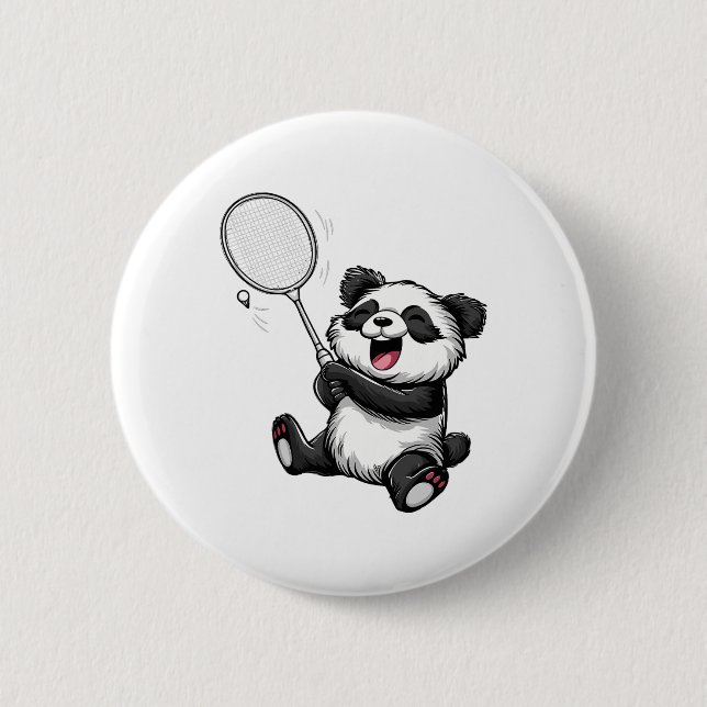 Funny Badminton Panda Badminton Player Shuttle Rac Knapp (Framsida)
