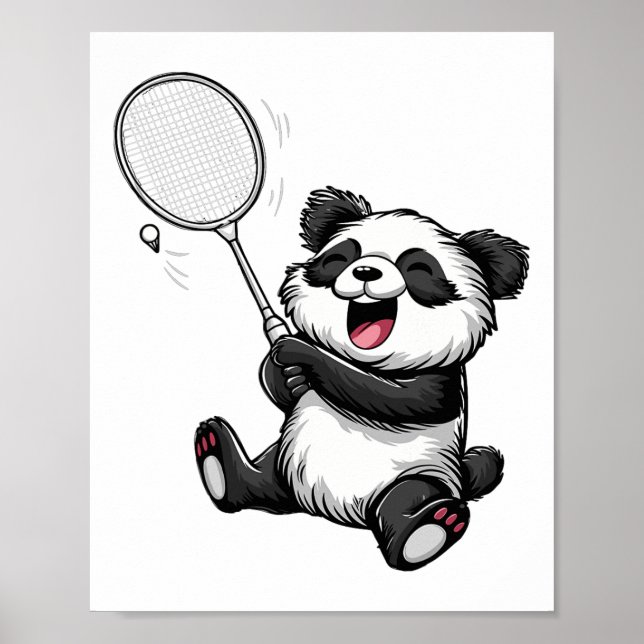 Funny Badminton Panda Badminton Player Shuttle Rac Poster (Framsidan)