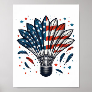 Funny Badminton Shuttle American USA flagga 4th of Poster