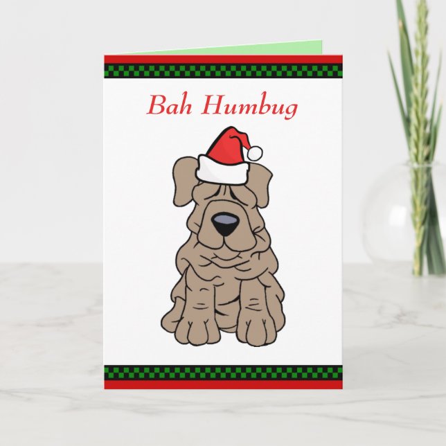 Funny Bah Humbug Wrinkle Hund God jul Santa Helgkort (Framsida)