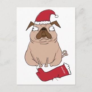 Funny Bah Humpug Santa Pug Anpassningsbar Julkort Helg Vykort
