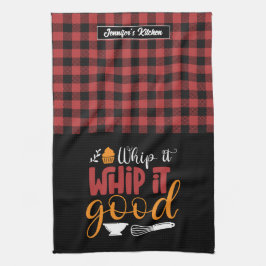 Funny Baker Pun Whip it Bra Red Play Mönster Kökshandduk