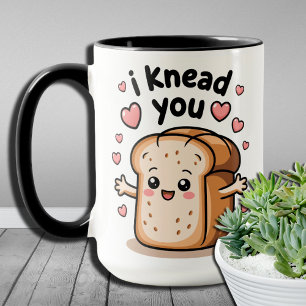 Funny Bakery Älskare Gift Cute Kawaii 'I Knead You Mugg