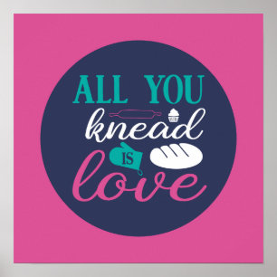 Funny Baking Knead Kärlek Typography Trendig Färg Poster