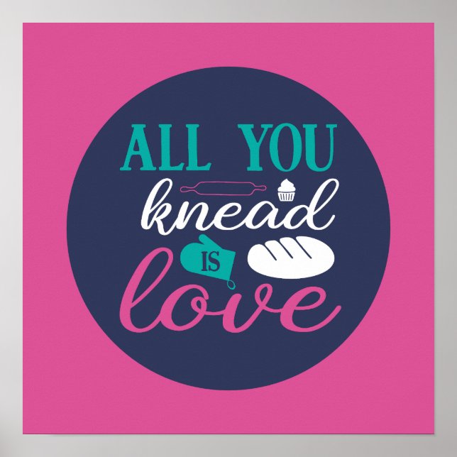 Funny Baking Knead Kärlek Typography Trendig Färg Poster (Framsidan)