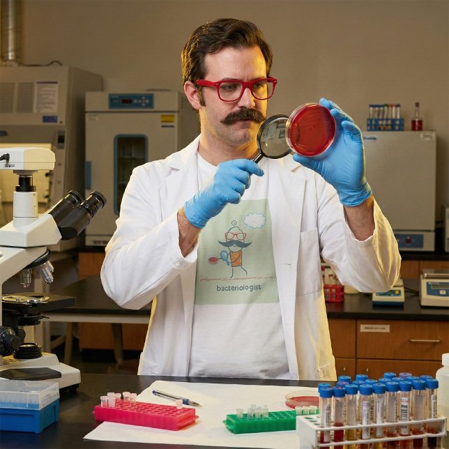 Funny bakteriolog Scientist med stor mustache T Shirt (Skapare uppladdad)