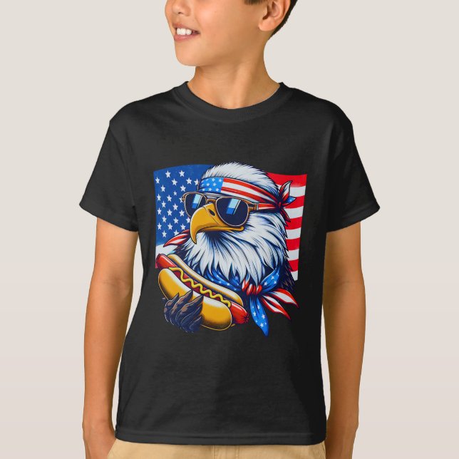 Funny Bald Eagle Hotdog American Flag 4th Of July  T Shirt (Framsida)