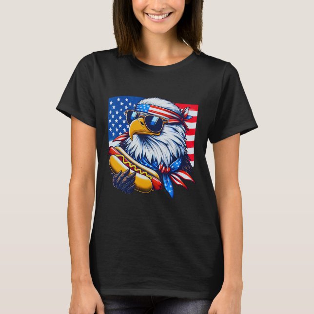 Funny Bald Eagle Hotdog American Flag 4th Of July  T Shirt (Framsida)
