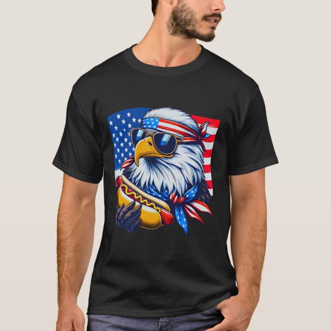 Funny Bald Eagle Hotdog American Flag 4th Of July  T Shirt (Framsida)