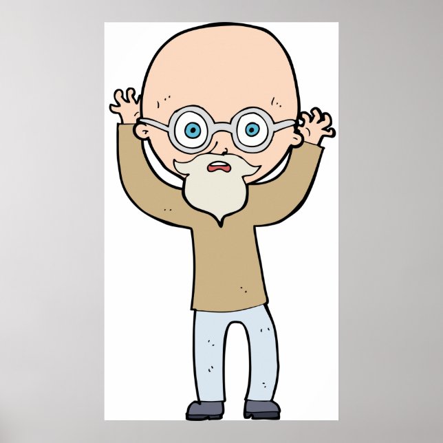 Funny Bald Quirky Old Man with Beard Poster (Framsidan)