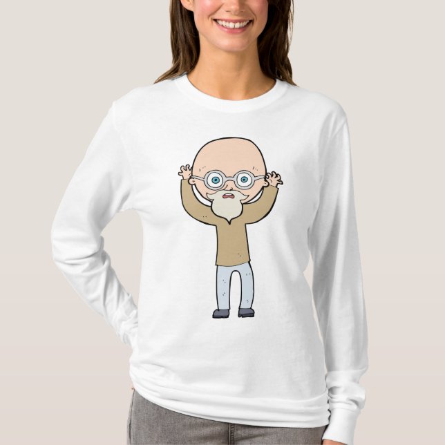 Funny Bald Quirky Old Man with Beard T Shirt (Framsida)