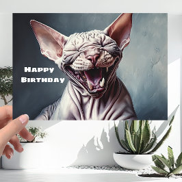Funny Bald Sphynx Pussy Cat - Grattis på födelseda Kort