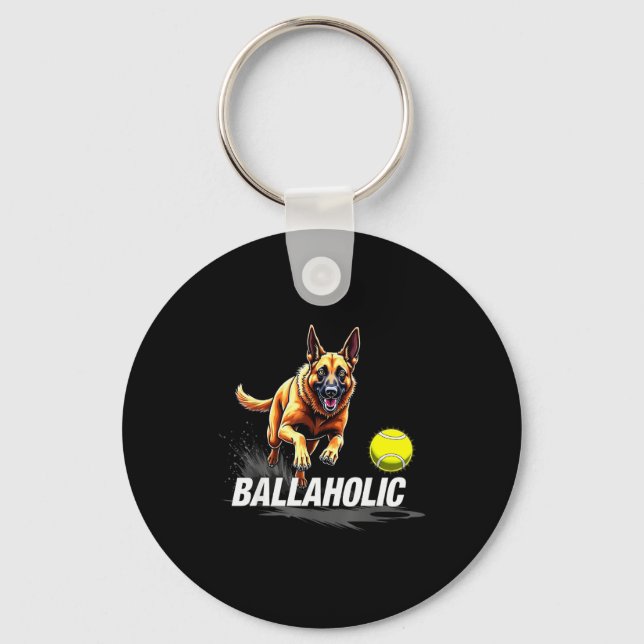 Funny Ballaholic Belgian Shepherd Dog Chasing Mali Nyckelring (Framsida)