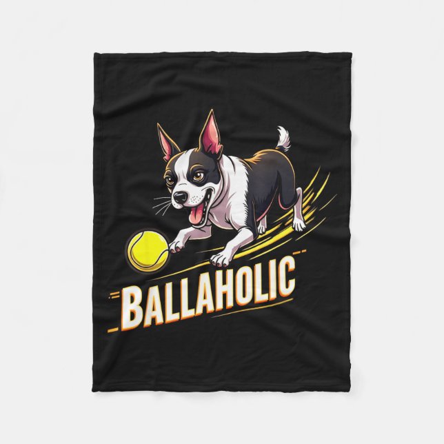 Funny Ballaholic Boston Terrier Dog Chasing Bostie Fleecefilt (Framsidan)