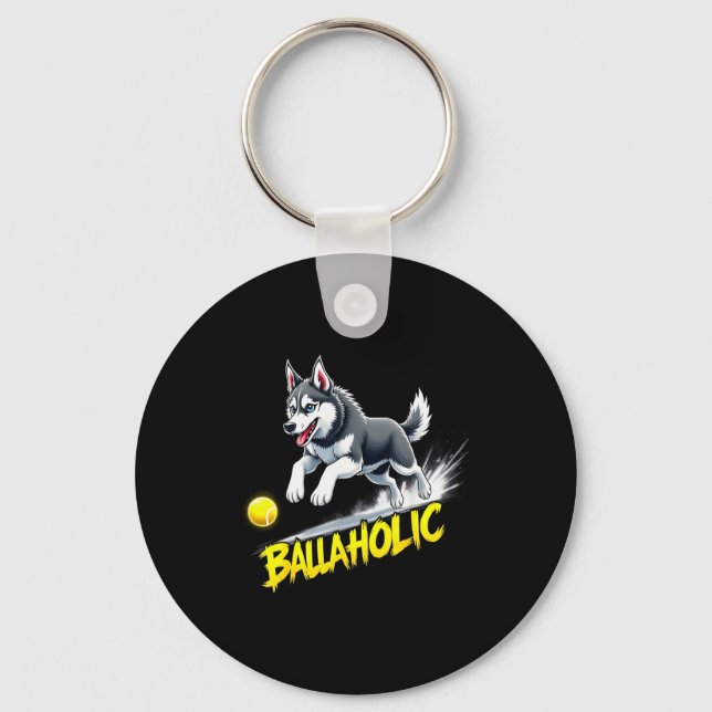 Funny Ballaholic Siberian Husky Dog Chasing Ball  Nyckelring (Framsida)