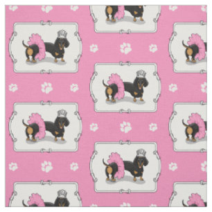 Funny Ballerina Princess Dachshund (svart & tan) Tyg
