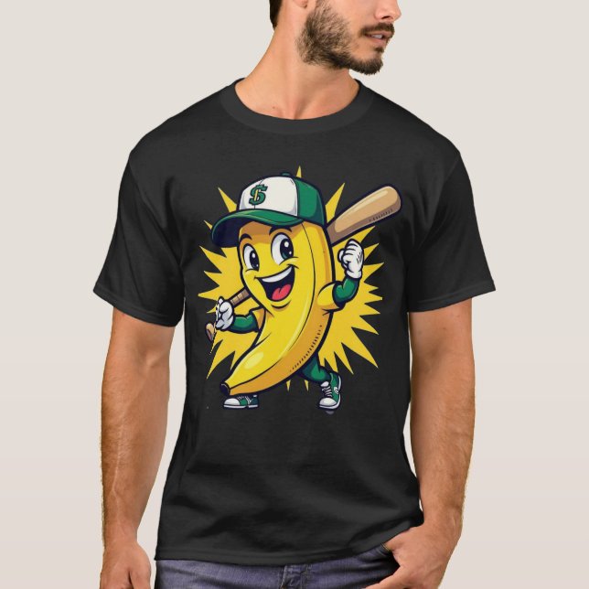 Funny Banana Baseball Mascot-Logotyp med Cap T Shirt (Framsida)