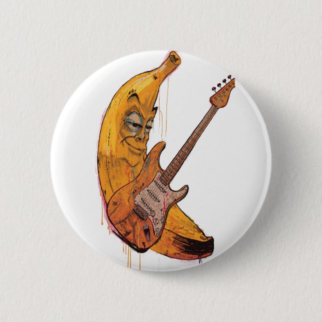 Funny Banana Guitar Pin | Cartoon Music Button Knapp (Framsida)