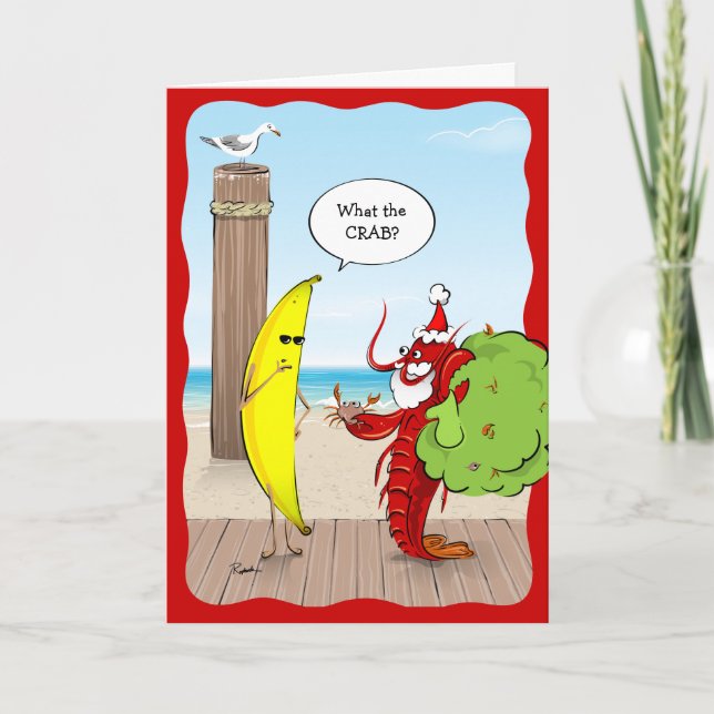 Funny Banana och Santa Klo Lobster Crab Helgkort (Framsida)