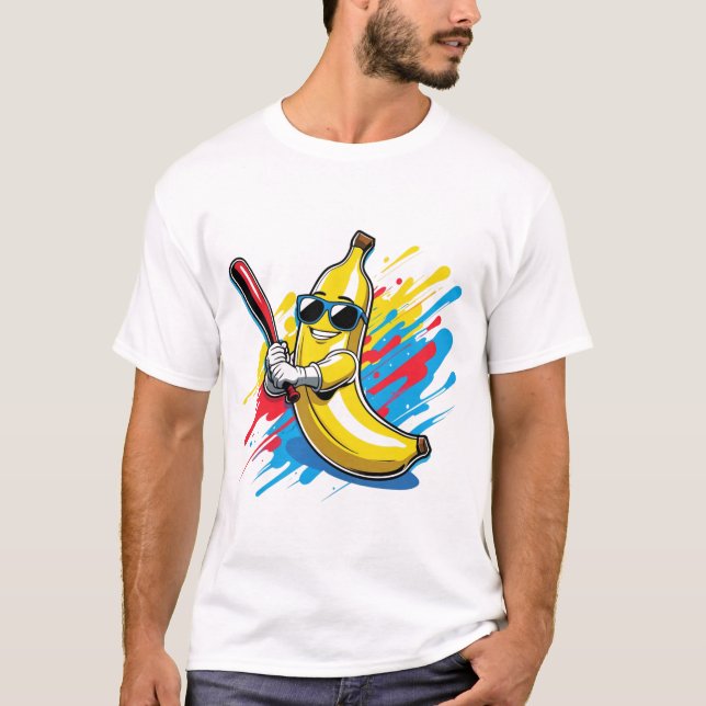 Funny Banana Swinging Baseball Funny Drip Mascot T Shirt (Framsida)
