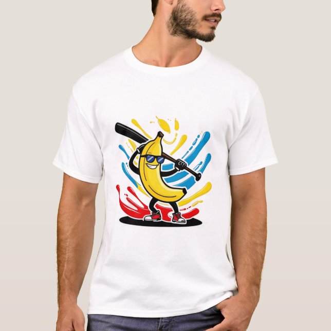 Funny Banana Swinging Baseball Funny Drip Mascot  T Shirt (Framsida)