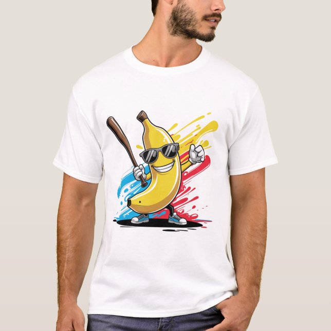 Funny Banana Swinging Baseball Funny Drip Mascot  T Shirt (Framsida)