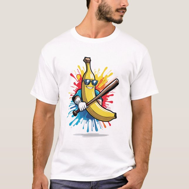 Funny Banana Swinging Baseball Funny Drip Mascot  T Shirt (Framsida)