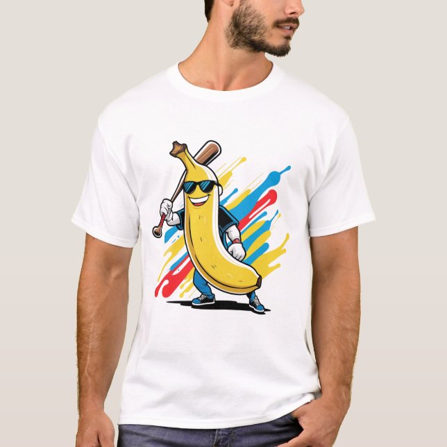 Funny Banana Swinging Baseball Funny Drip Mascot  T Shirt (Framsida)