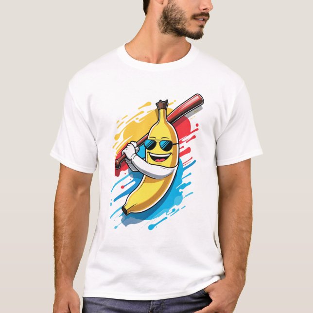 Funny Banana Swinging Baseball Funny Drip Mascot  T Shirt (Framsida)