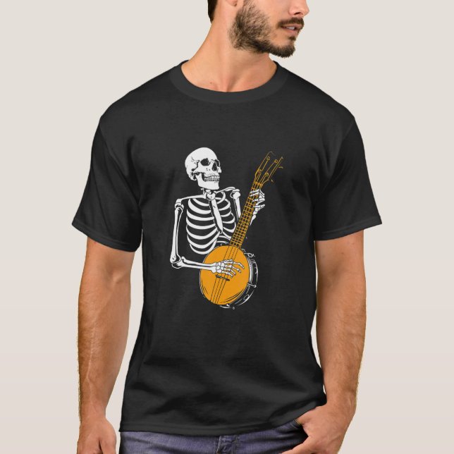 Funny Banjo Älskare Skeleton spelar Banjo Hallowee T Shirt (Framsida)
