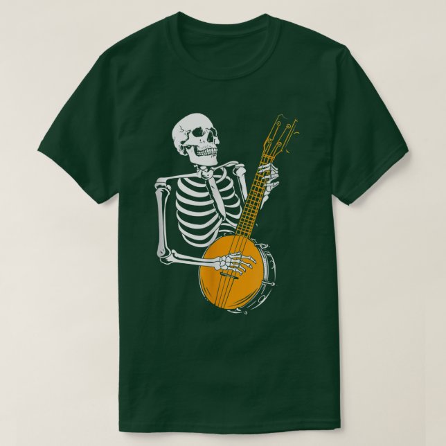 Funny Banjo Älskare Skeleton spelar Banjo Hallowee T Shirt (Design framsida)