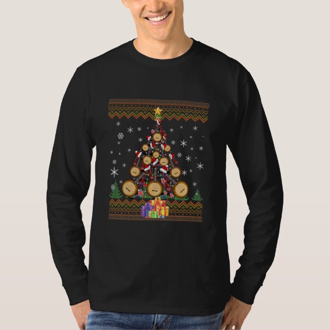 Funny Banjo jul Ugly Sweater Julgran T Shirt (Framsida)