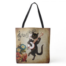 Funny Banjo Musician Cat Tote Bag