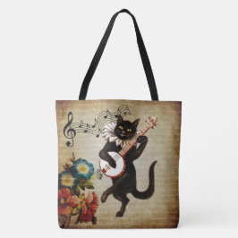 Funny Banjo Musician Cat Tote Bag Tygkasse