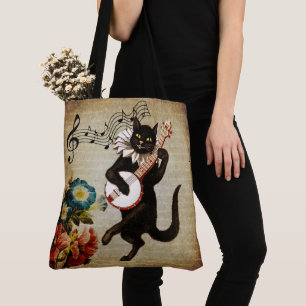 Funny Banjo Musician Cat Tote Bag Tygkasse