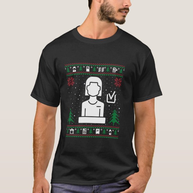 Funny Bank Teller Santa Hat Ugly jul Sweater T Shirt (Framsida)