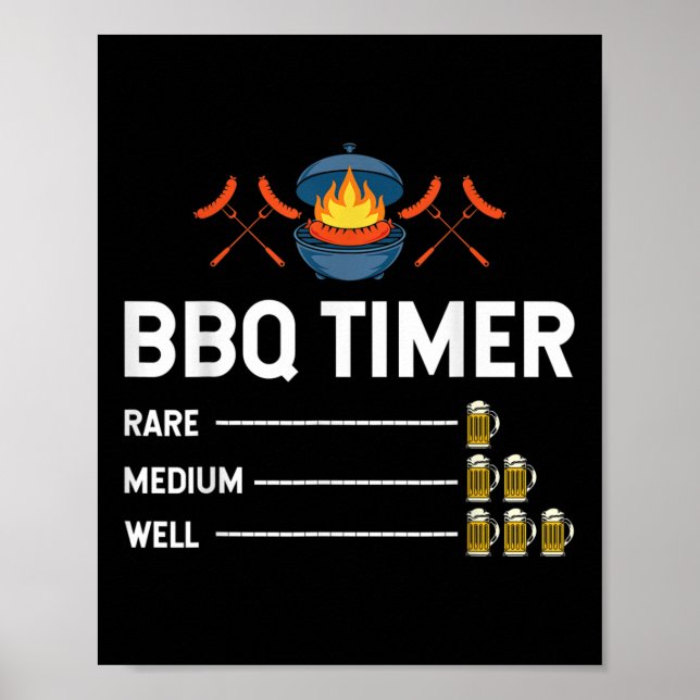 Funny Barbecue Chef Bbq Timer Beer Drinking Party Poster (Framsidan)