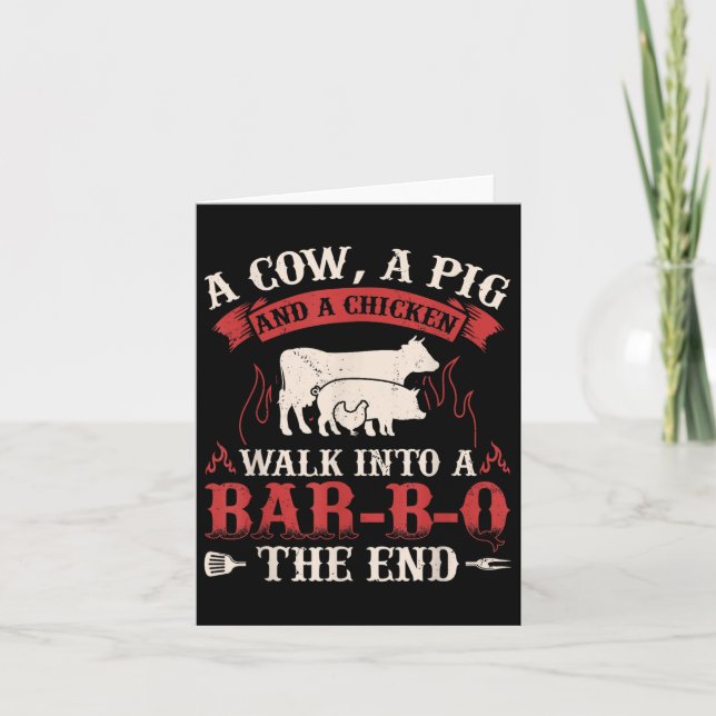 Funny Barbecue Cow Gris Chicken Graphic Kött Smoki Kort (Framsida)