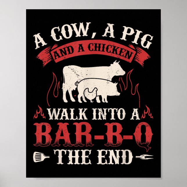 Funny Barbecue Cow Gris Chicken Graphic Kött Smoki Poster (Framsidan)