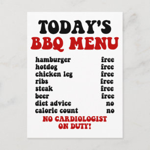 Funny Barbecue Menu Vykort