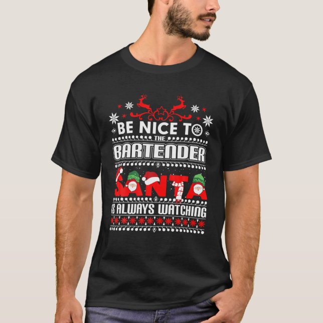 Funny Bartending Gift Festive Ugly jul Barte T Shirt (Framsida)