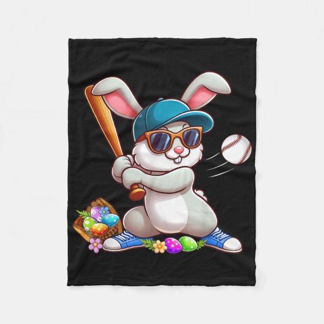 Funny Baseball Bunny Påsk Shirts För barn Boys T Fleecefilt (Framsidan)