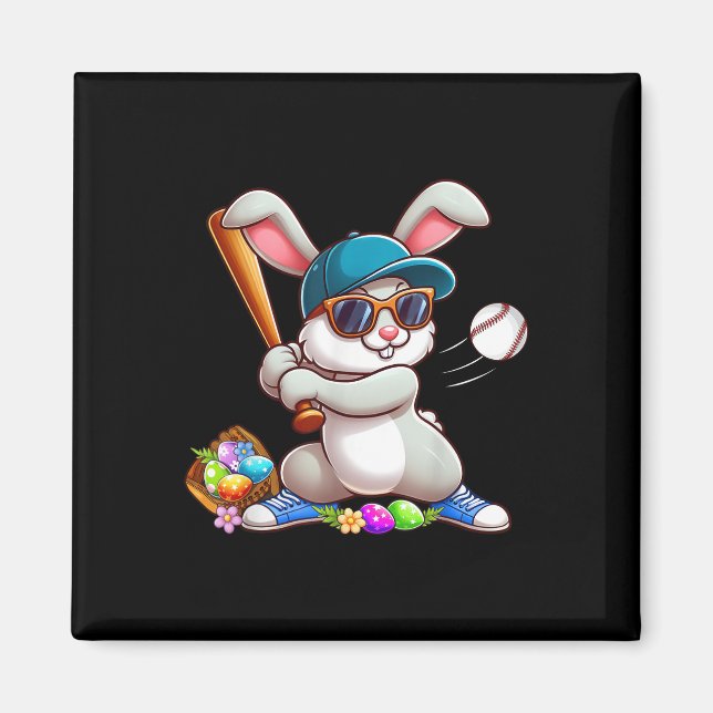 Funny Baseball Bunny Påsk Shirts För barn Boys T Magnet (Framsidan)