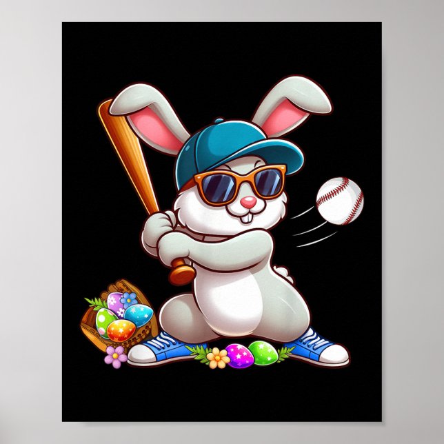 Funny Baseball Bunny Påsk Shirts För barn Boys T Poster (Framsidan)