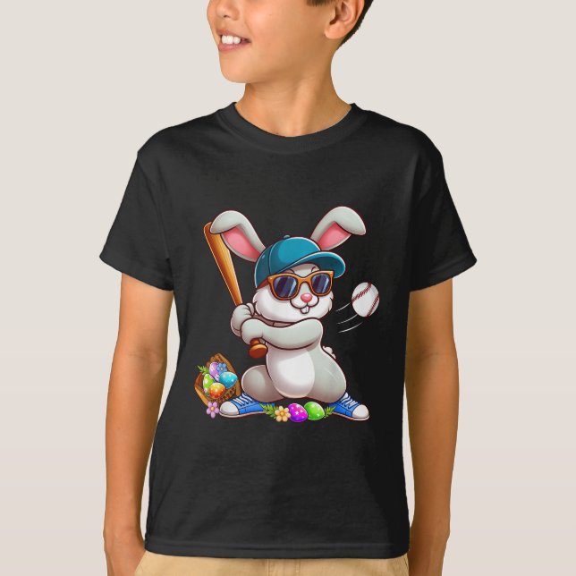 Funny Baseball Bunny Påsk Shirts För barn Boys T Shirt (Framsida)
