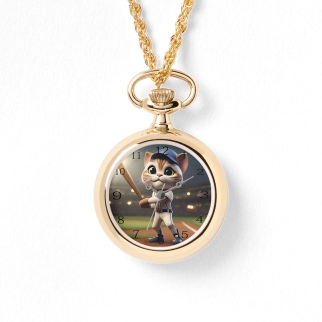 Funny Baseball Cat,Dam Necklace Watch Armbandsur (Framsida)