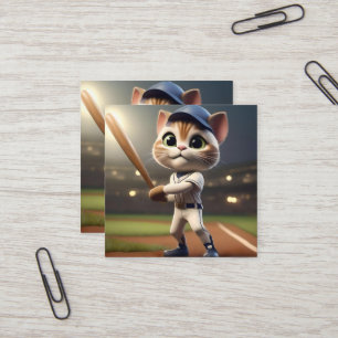 Funny Baseball Cat Fyrkantigt Visitkort
