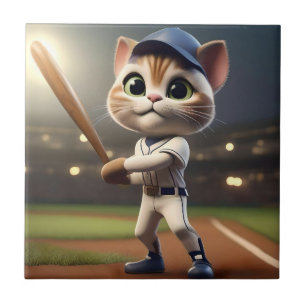 Funny Baseball Cat Kakelplatta