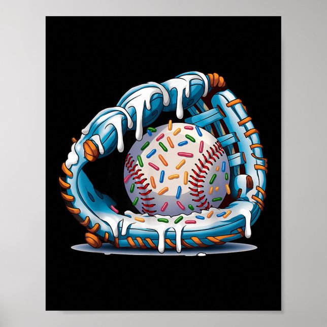 Funny Baseball Glove Drip Ice Cream Players Kids B Poster (Framsidan)